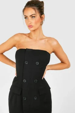 Blazer Dresses*boohoo Bandeau Maxi Blazer Dress black