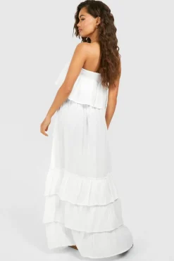 Smock Dresses*boohoo Bandeau Ruffle Maxi Dress white
