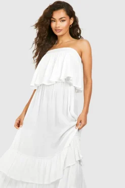 Smock Dresses*boohoo Bandeau Ruffle Maxi Dress white