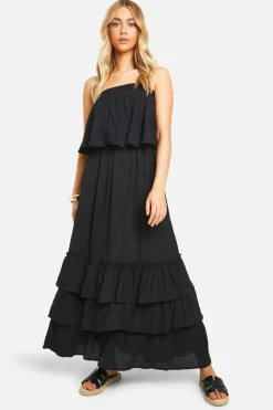 Smock Dresses*boohoo Bandeau Ruffle Maxi Dress black