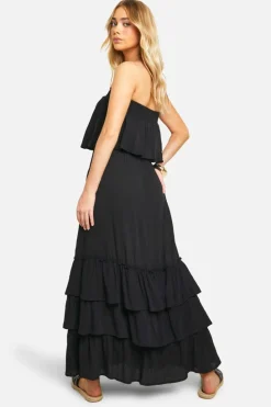 Smock Dresses*boohoo Bandeau Ruffle Maxi Dress black