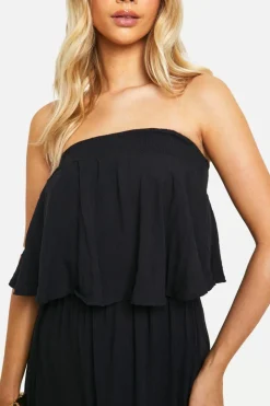 Smock Dresses*boohoo Bandeau Ruffle Maxi Dress black