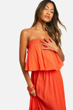 Smock Dresses*boohoo Bandeau Ruffle Maxi Dress red