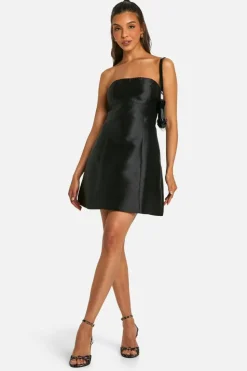 A Line Dresses|Skater Dresses*boohoo Bandeau Satin A-Line Mini Dress black