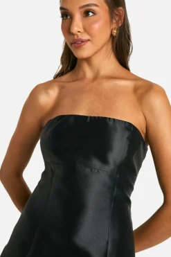 A Line Dresses|Skater Dresses*boohoo Bandeau Satin A-Line Mini Dress black