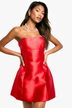 A Line Dresses|Skater Dresses*boohoo Bandeau Satin A-Line Mini Dress red