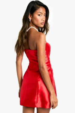 A Line Dresses|Skater Dresses*boohoo Bandeau Satin A-Line Mini Dress red
