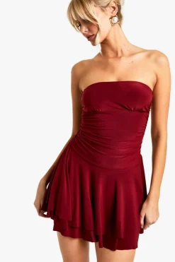 Skater Dresses*boohoo Bandeau Skater Mini Dress wine