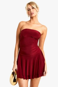 Skater Dresses*boohoo Bandeau Skater Mini Dress wine