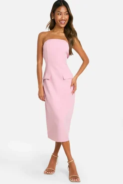 Midi Dresses*boohoo Bandeau Tailored Column Tailored Midi Dress baby pink