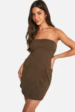 Skater Dresses*boohoo Bandeau Tailored Mini Dress chocolate
