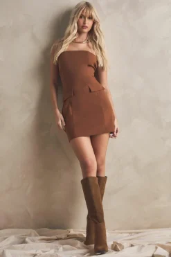 Skater Dresses|Mini Dresses*boohoo Bandeau Tailored Mini Dress chocolate