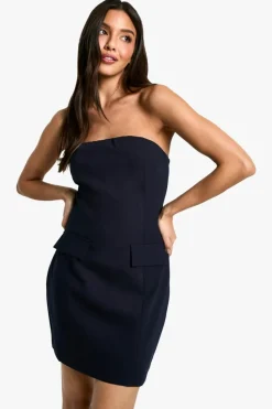Skater Dresses|Mini Dresses*boohoo Bandeau Tailored Mini Dress navy