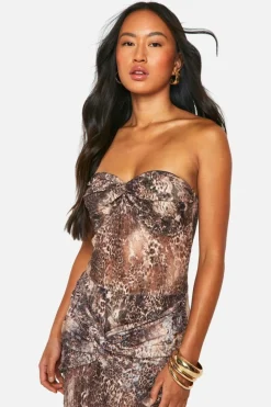Bodycon Dresses*boohoo Bandeau Twist Leopard Lace Maxi Dress brown