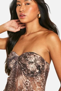 Bodycon Dresses*boohoo Bandeau Twist Leopard Lace Maxi Dress brown