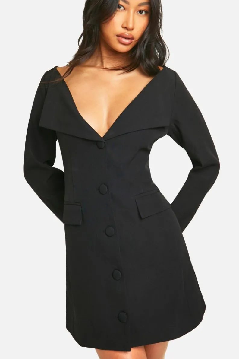 Blazer Dresses|Mini Dresses*boohoo Bardot Blazer Dress black