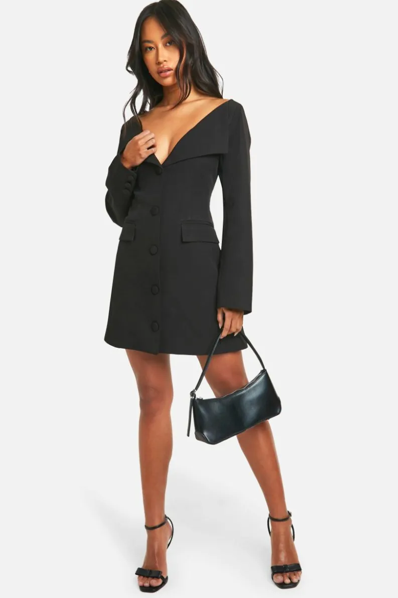 Blazer Dresses|Mini Dresses*boohoo Bardot Blazer Dress black