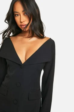 Blazer Dresses|Mini Dresses*boohoo Bardot Blazer Dress black