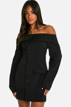 Blazer Dresses|Mini Dresses*boohoo Bardot Blazer Dress black