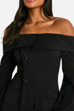 Blazer Dresses|Mini Dresses*boohoo Bardot Blazer Dress black