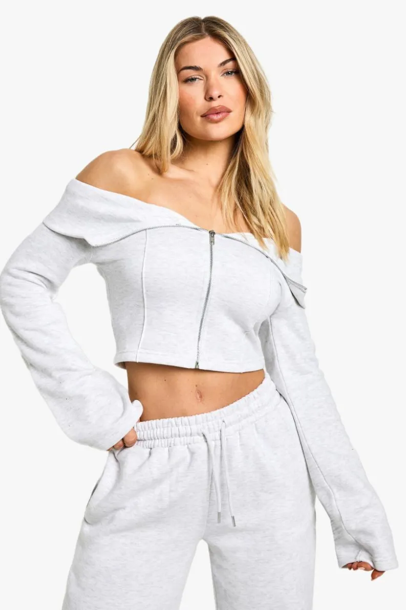 Sweatshirts*boohoo Bardot Long Sleeve Zip Through Sweatshirt ash grey