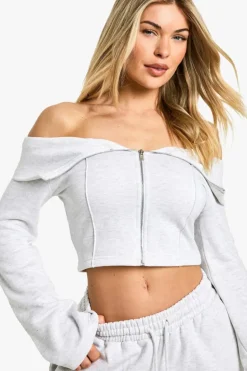 Sweatshirts*boohoo Bardot Long Sleeve Zip Through Sweatshirt ash grey