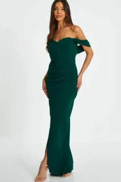 Maxi Dresses*Quiz Bardot Ruched Maxi Dress Green