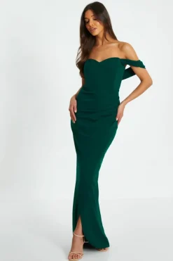 Maxi Dresses*Quiz Bardot Ruched Maxi Dress Green