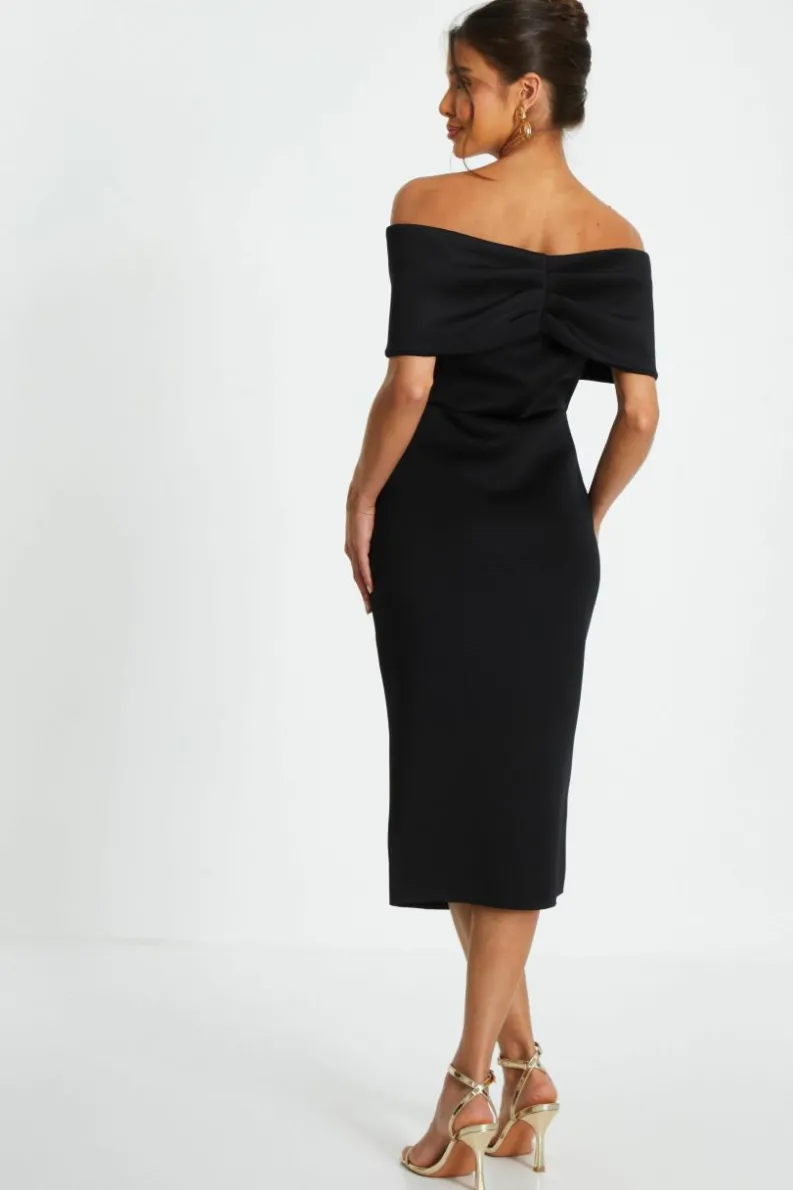 Wrap Dresses|Midi Dresses*Quiz Bardot Ruched Wrap Midi Dress Black