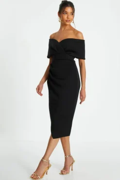 Wrap Dresses|Midi Dresses*Quiz Bardot Ruched Wrap Midi Dress Black