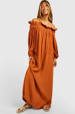 Smock Dresses*boohoo Bardot Slouchy Maxi Dress almond