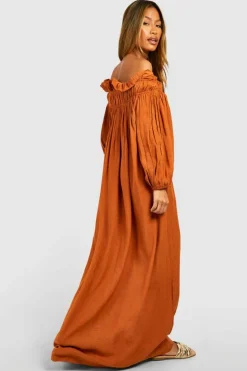 Smock Dresses*boohoo Bardot Slouchy Maxi Dress almond
