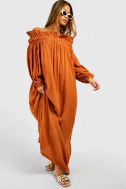 Smock Dresses*boohoo Bardot Slouchy Maxi Dress almond