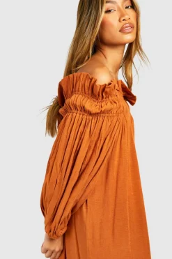 Smock Dresses*boohoo Bardot Slouchy Maxi Dress almond