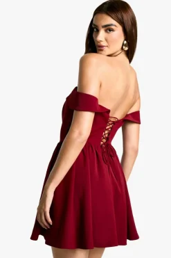 Skater Dresses*boohoo Bardot Structured Skater Dress plum