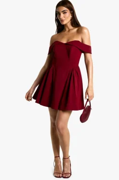 Skater Dresses*boohoo Bardot Structured Skater Dress plum