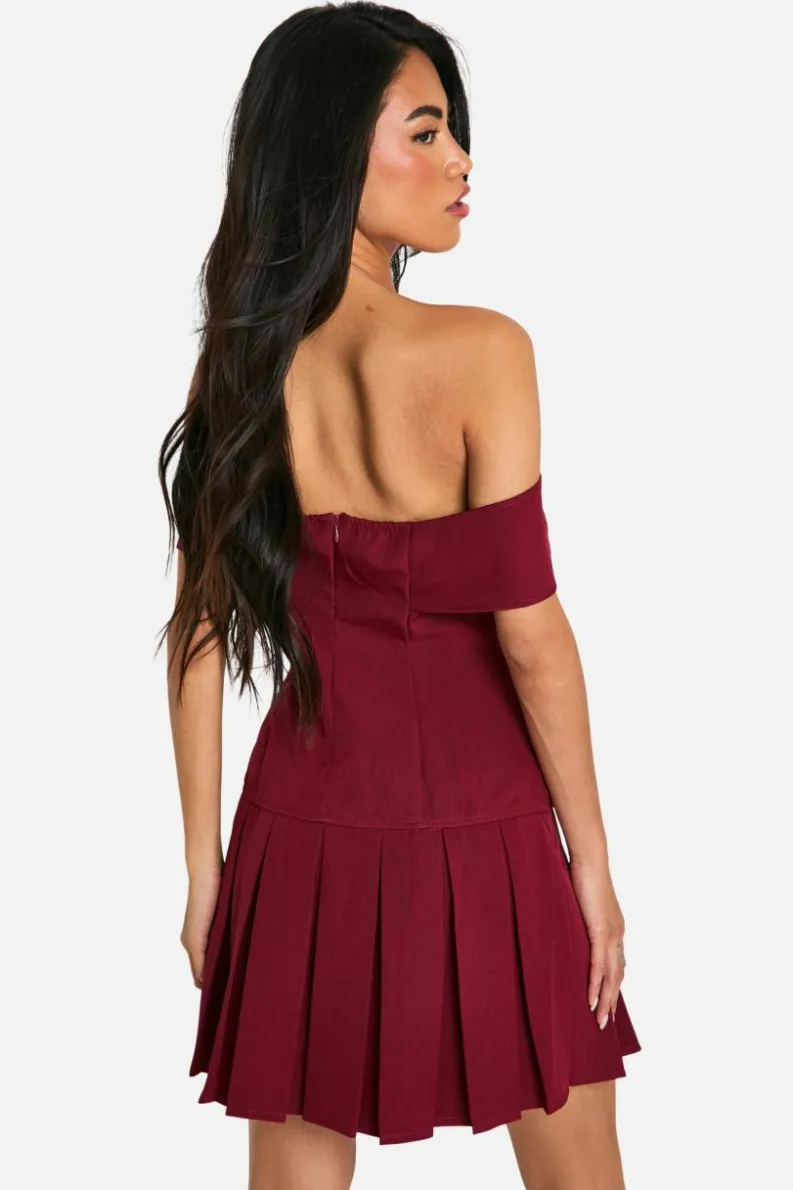 Skater Dresses*boohoo Bardot Tennis Skirt Dress burgundy