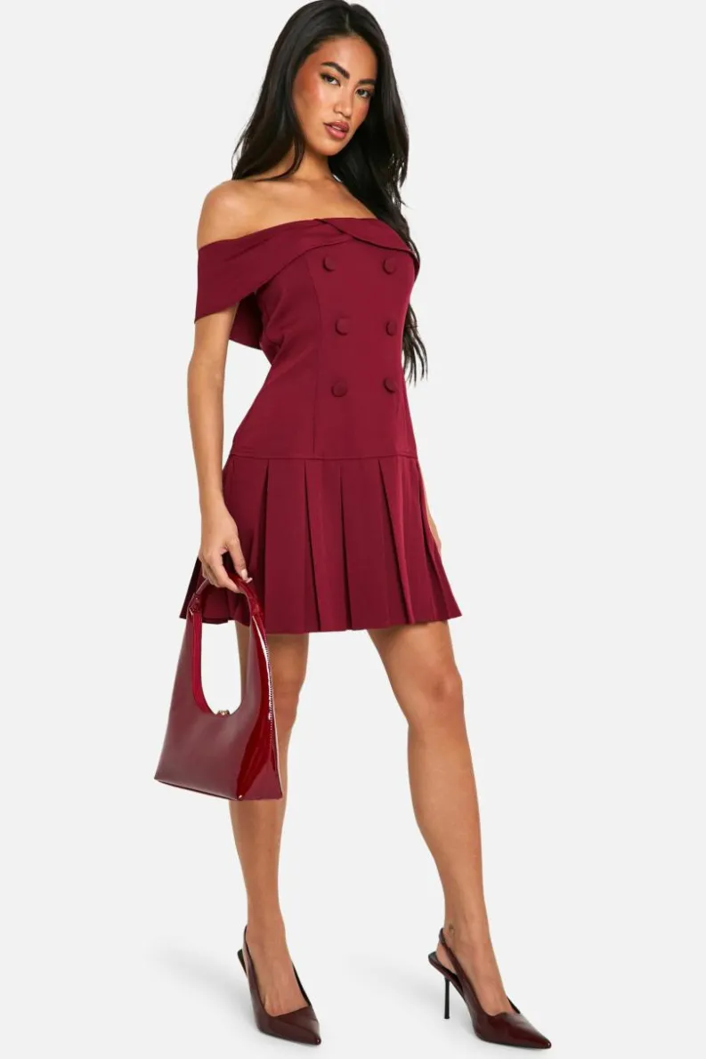 Skater Dresses*boohoo Bardot Tennis Skirt Dress burgundy