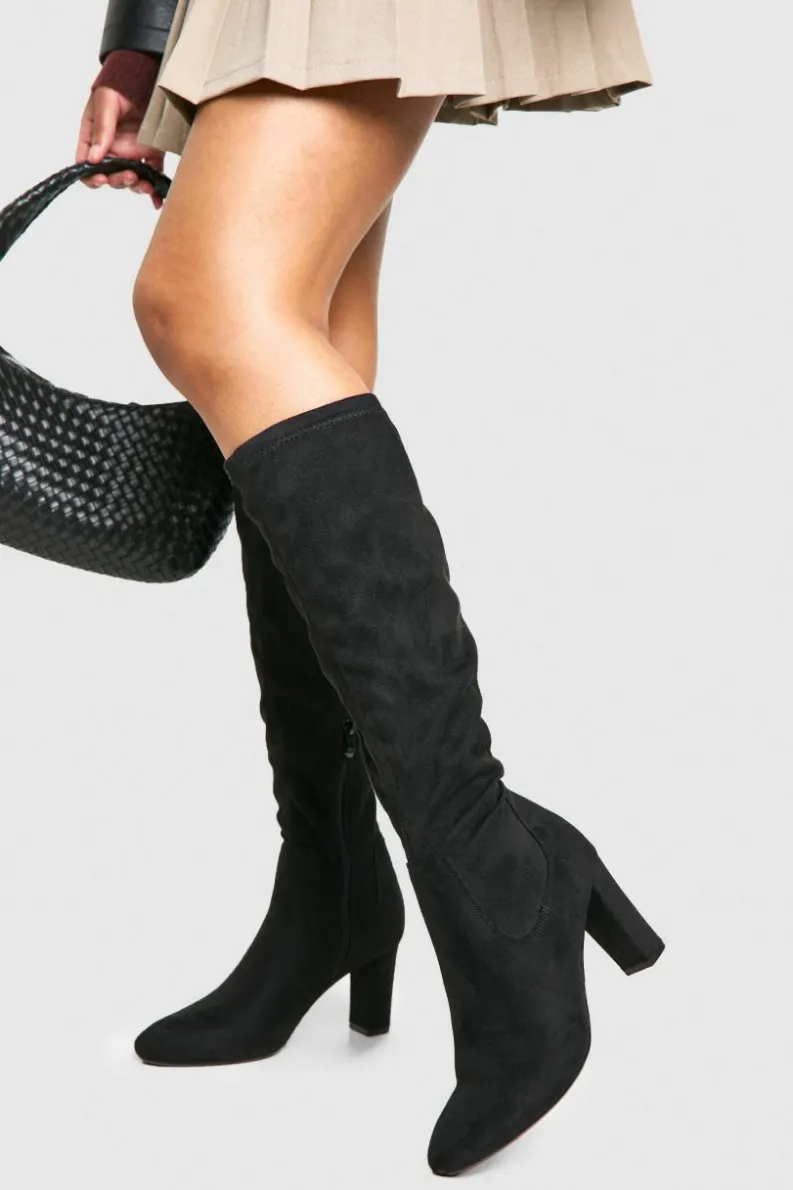 Heels|Over The Knee Boots*boohoo Basic Block Heel Knee High Boots black