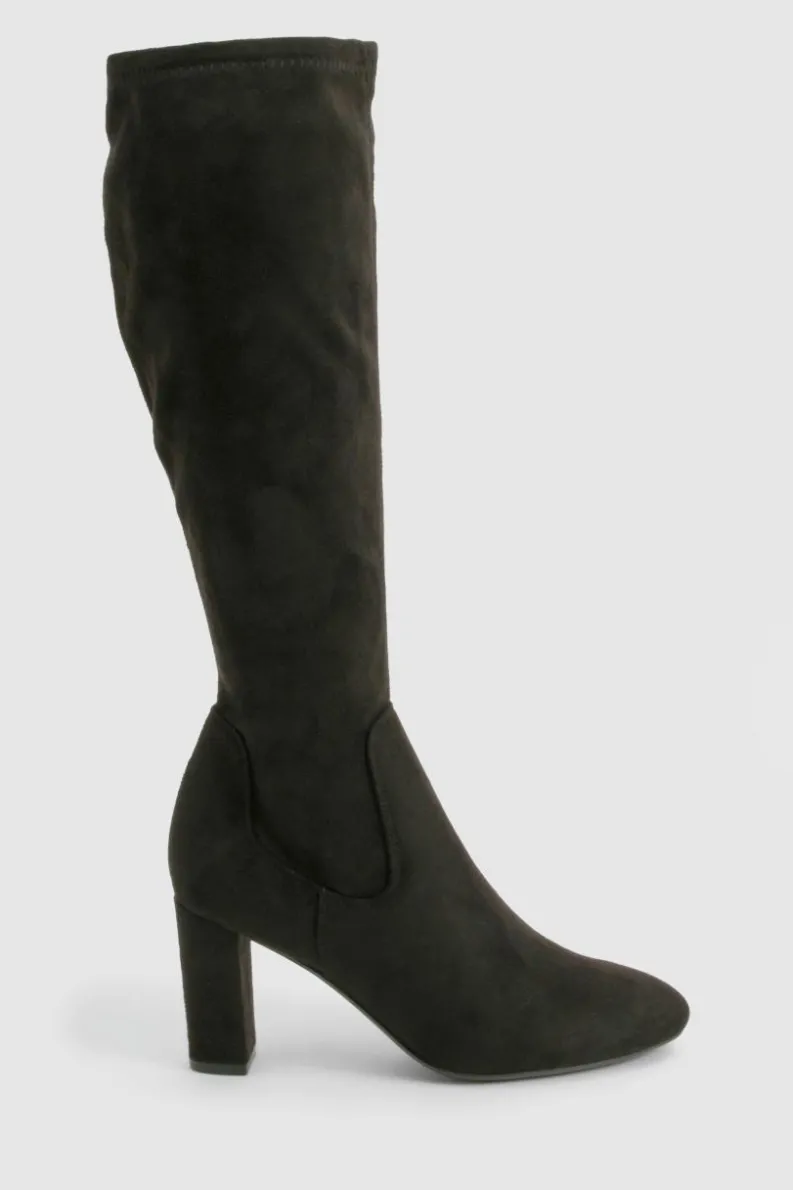 Heels|Over The Knee Boots*boohoo Basic Block Heel Knee High Boots black