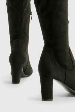 Heels|Over The Knee Boots*boohoo Basic Block Heel Knee High Boots black
