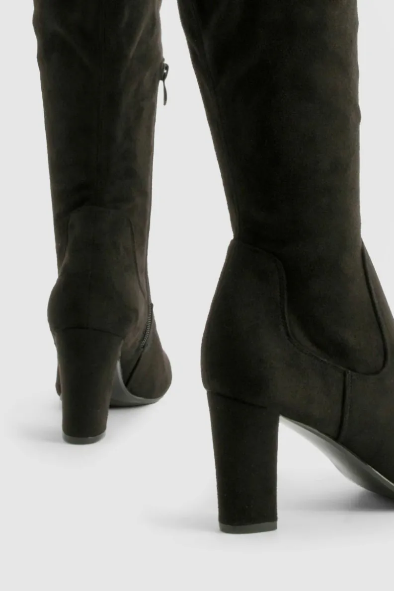 Heels|Over The Knee Boots*boohoo Basic Block Heel Knee High Boots black