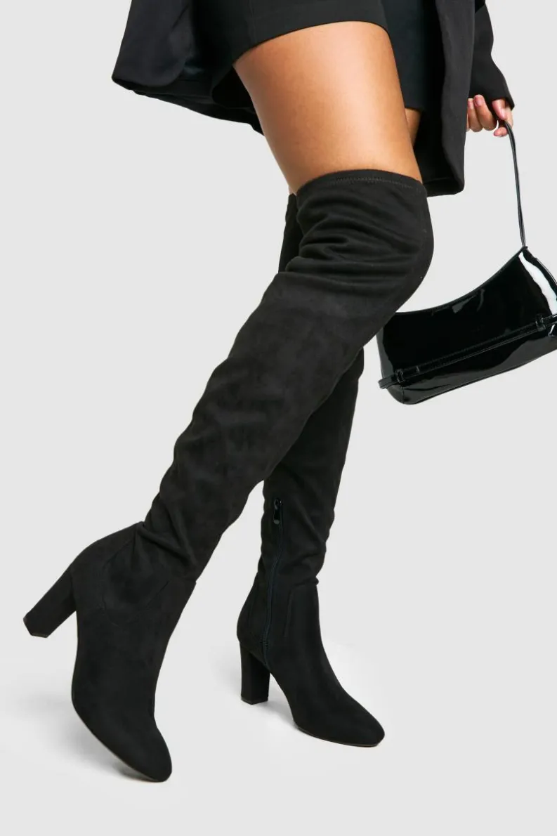 Heels|Over The Knee Boots*boohoo Basic Block Heel Over The Knee Boots black