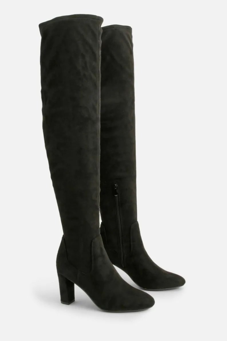 Heels|Over The Knee Boots*boohoo Basic Block Heel Over The Knee Boots black