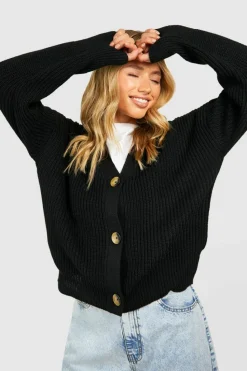 Cardigans|Knitwear*boohoo Basic Button Through Cropped Cardigan black
