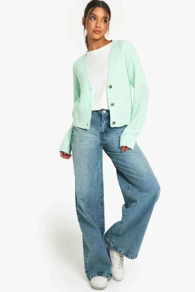 Cardigans|Knitwear*boohoo Basic Button Through Crop Cardigan mint