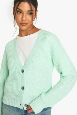 Cardigans|Knitwear*boohoo Basic Button Through Crop Cardigan mint