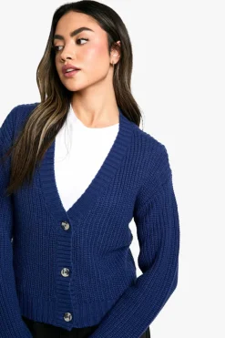 Cardigans|Up To 80% Off Winter Warmers*boohoo Basic Button Through Crop Cardigan navy