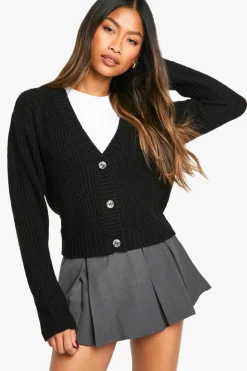 Cardigans|Jumpers & Cardigans*boohoo Basic Button Through Crop Cardigan black