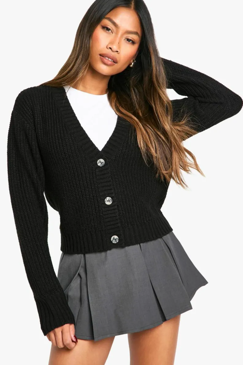 Cardigans|Jumpers & Cardigans*boohoo Basic Button Through Crop Cardigan black